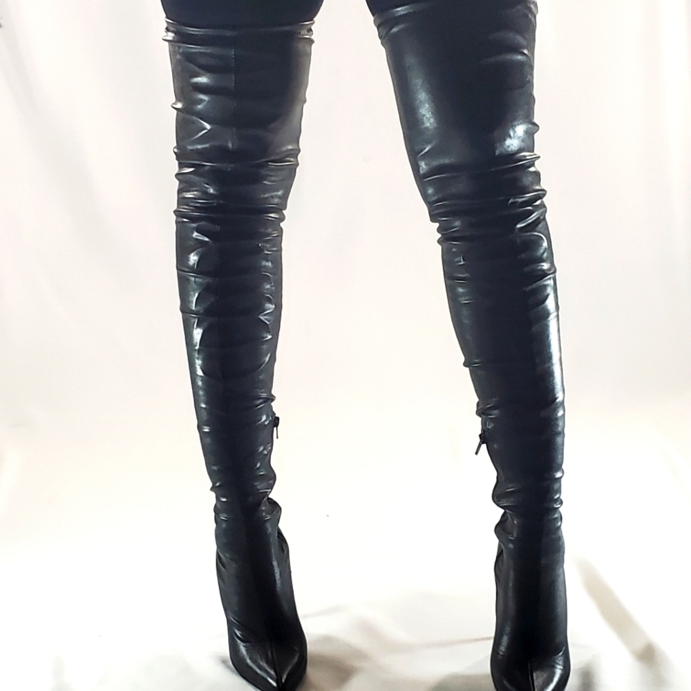 Faux Leather Thigh High Boots - Picture 2 of 4